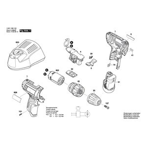 Запчасти для аккумуляторной дрели-шуруповерта Bosch GSR 12V-15 12 V 3601H68102, деталировка 1