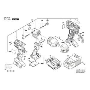Запчасти для аккумуляторного импульсного гайковерта Bosch GDS 18 V-LI 18 V 3601JA1S00, деталировка 1