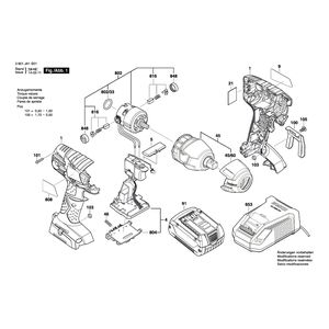 Запчасти для аккумуляторного импульсного гайковерта Bosch GDS 18 V-LI 18 V 3601JA1S01, деталировка 1