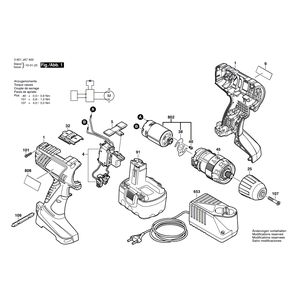 Запчасти для аккумуляторной ударной дрели Bosch GSB 14,4-2 14.4 V 3601JA7400, деталировка 1