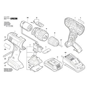 Запчасти для аккумуляторной дрели-шуруповерта Bosch GSR 1800-LI 18 V 3601JA8301, деталировка 1
