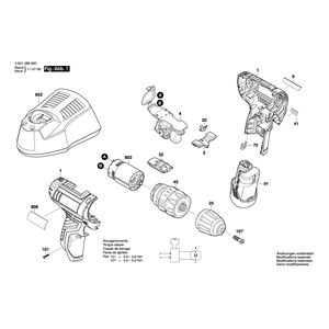 Запчасти для аккумуляторной ударной дрели Bosch GSB 10,8-2-LI 10.8 V 3601JB6900, деталировка 1
