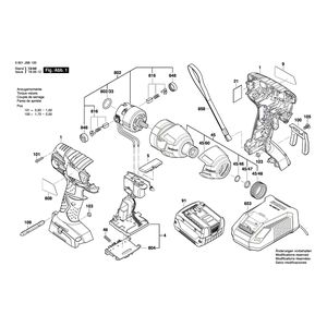 Запчасти для аккумуляторного импульсного гайковерта Bosch GDX 18 V-LI 18 V 3601JB8100, деталировка 1