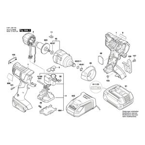 Запчасти для аккумуляторного импульсного гайковерта Bosch GDS 18 V-EC 250 18 V 3601JD8100, деталировка 1