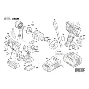 Запчасти для аккумуляторного импульсного гайковерта Bosch GDS18V-EC 300 ABR 18 V 3601JD8200, деталировка 1