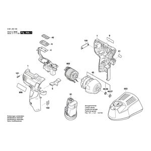 Запчасти для аккумуляторного импульсного гайковерта Bosch GDS 12V-115 12 V 3601JE0101, деталировка 1
