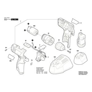 Запчасти для аккумуляторной ударной дрели Bosch GSB 1080-2-LI 10.8 V 3601JF3000, деталировка 1