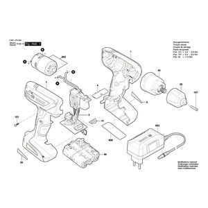 Запчасти для аккумуляторной дрели-шуруповерта Bosch GSR 1000 10.8 V 3601JF4020, деталировка 1