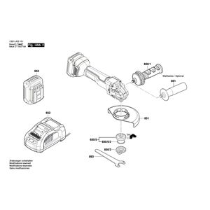 Запчасти для аккумуляторной шлифмашины Bosch GWS 18V-10 C 18 V 3601JG3101, деталировка 2