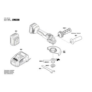 Запчасти для аккумуляторной шлифмашины Bosch GWS 18V-10 SC 18 V 3601JG3501, деталировка 2