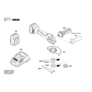 Запчасти для аккумуляторной шлифмашины Bosch GWS 18V-45PSC 18V 3601JG3E00, деталировка 2