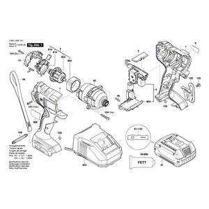 Запчасти для аккумуляторного импульсного гайковерта Bosch GDR 18V-160 18 V 3601JG5101, деталировка 1