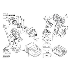 Запчасти для аккумуляторного импульсного гайковерта Bosch GDR 180-LI 18 V 3601JG5120, деталировка 1