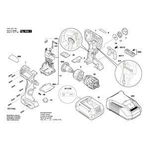Запчасти для аккумуляторной дрели-шуруповерта Bosch GSR 18V-60 FC 18 V 3601JG7100, деталировка 1