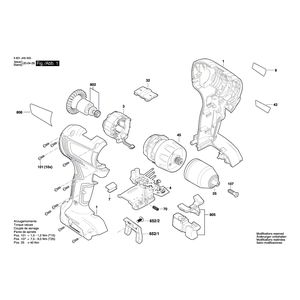 Запчасти для аккумуляторной дрели-шуруповерта Bosch GSR 18V-50 18V 3601JH5000, деталировка 1