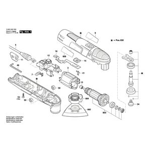 Запчасти для универсального мультиинструмента Bosch PMF 220 CE 230 V 3603A02000, деталировка 1