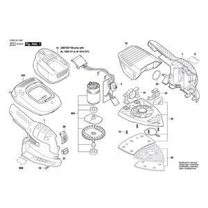 Запчасти для аккумуляторной эксцентриковой машины Bosch PSM 18 LI 18 V 3603CA1300, деталировка 1