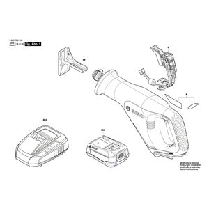 Запчасти для аккумуляторной сабельной пилы Bosch AdvancedRecip 18 18 V 3603CB2400, деталировка 1