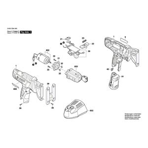 Запчасти для аккумуляторной лобзиковой пилы Bosch PST 10,8 LI 10.8 V 3603CB4000, деталировка 1