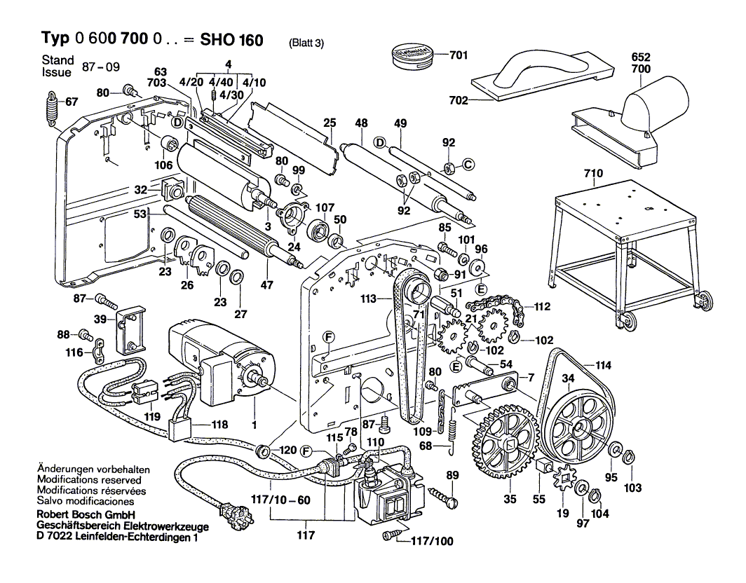 Запчасти для фуговально-рейсмусового станка Bosch SHO 160 220 V 0600700003, деталировка 3 - цена в Москве, купить оригинальные запчасти Бош в интернет-магазине «Премиум инструмент»