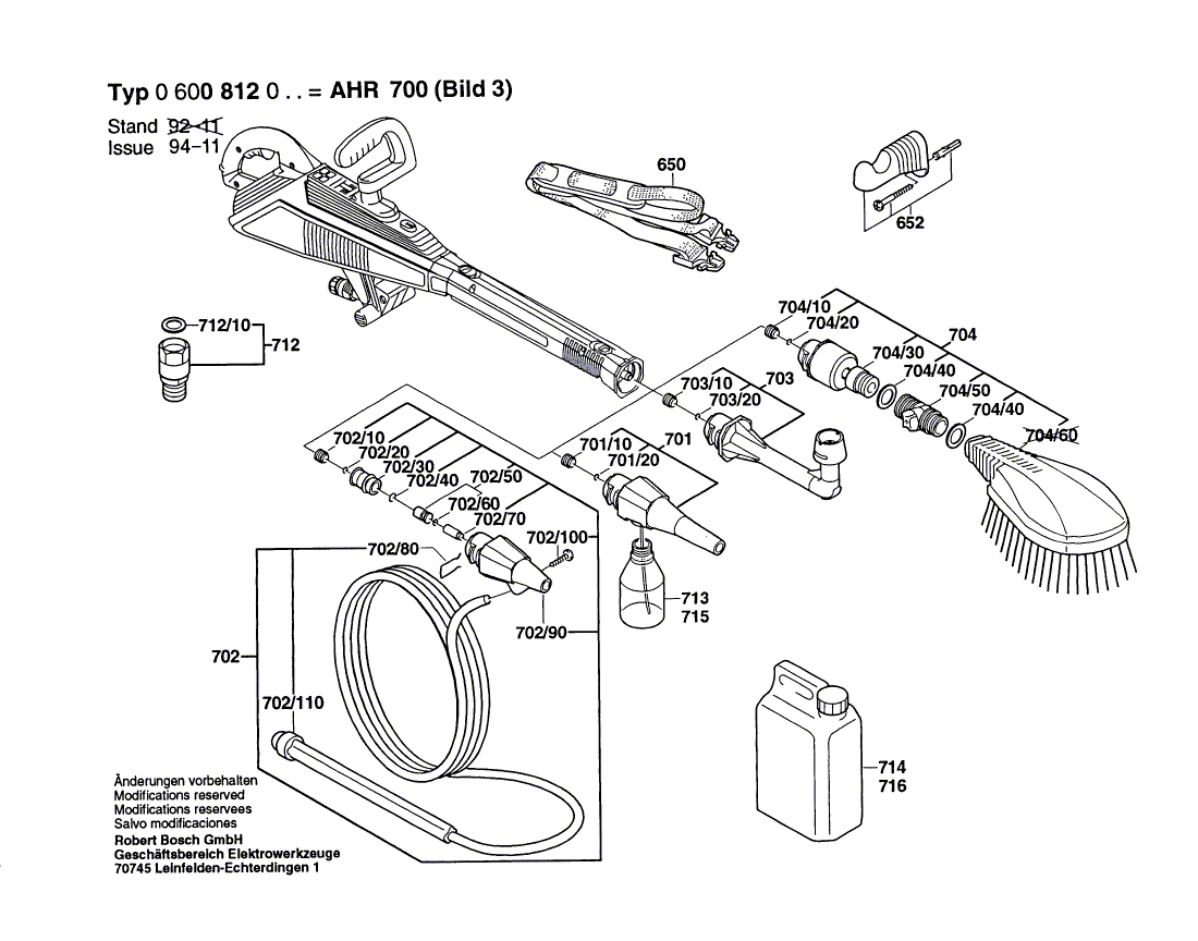 Запчасти для очистителя высокого давления Bosch AHR 700 230 V 0600812003, деталировка 3 - цена в Москве, купить оригинальные запчасти Бош в интернет-магазине «Премиум инструмент»
