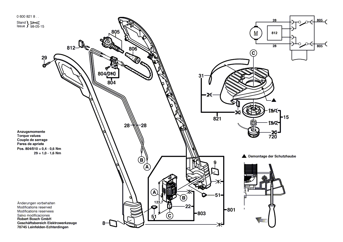 Запчасти для триммера для травы Bosch ART 23 230 V 0600821803, деталировка 1 - цена в Москве, купить оригинальные запчасти Бош в интернет-магазине «Премиум инструмент»