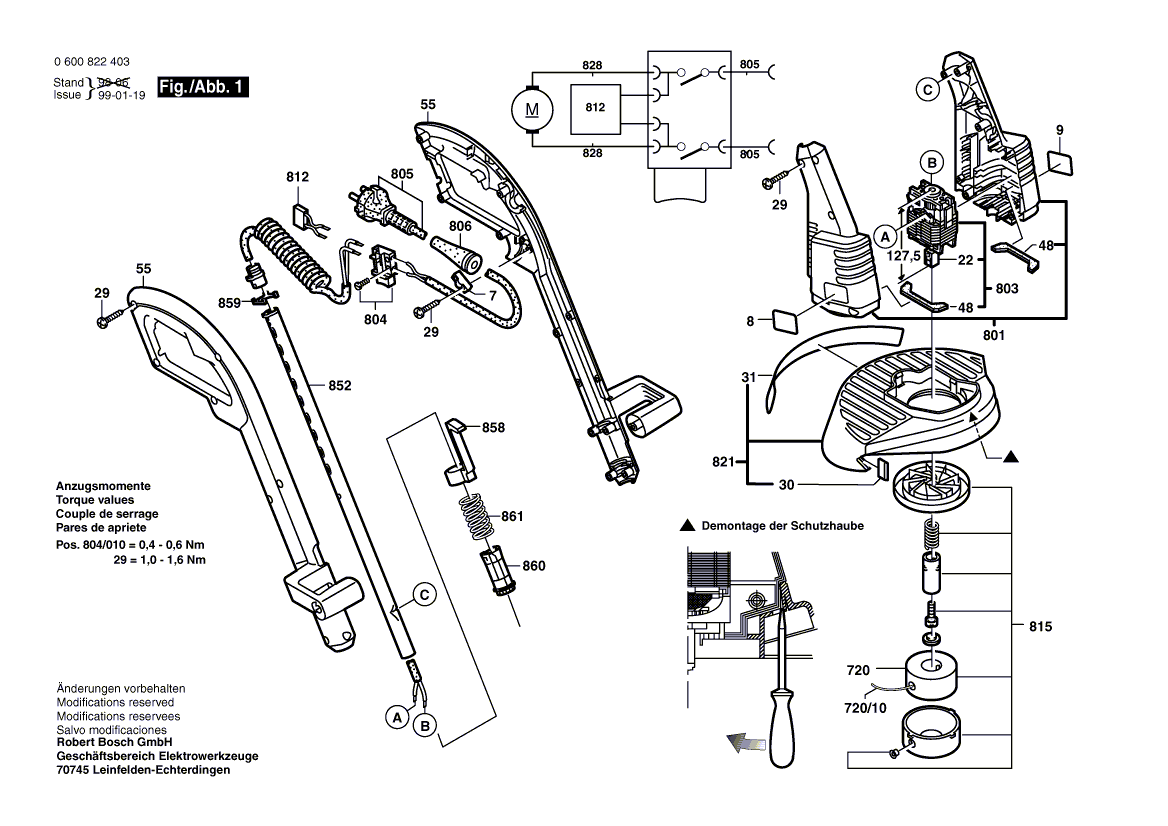 Запчасти для триммера для травы Bosch ART 25 F 230 V 0600822403, деталировка 1 - цена в Москве, купить оригинальные запчасти Бош в интернет-магазине «Премиум инструмент»