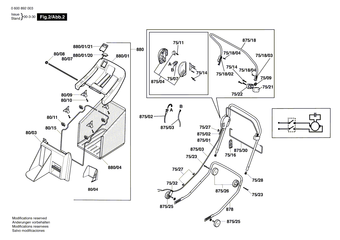 Запчасти для газонокосилки Bosch ARM 36 230 V 0600892003, деталировка 2 - цена в Москве, купить оригинальные запчасти Бош в интернет-магазине «Премиум инструмент»