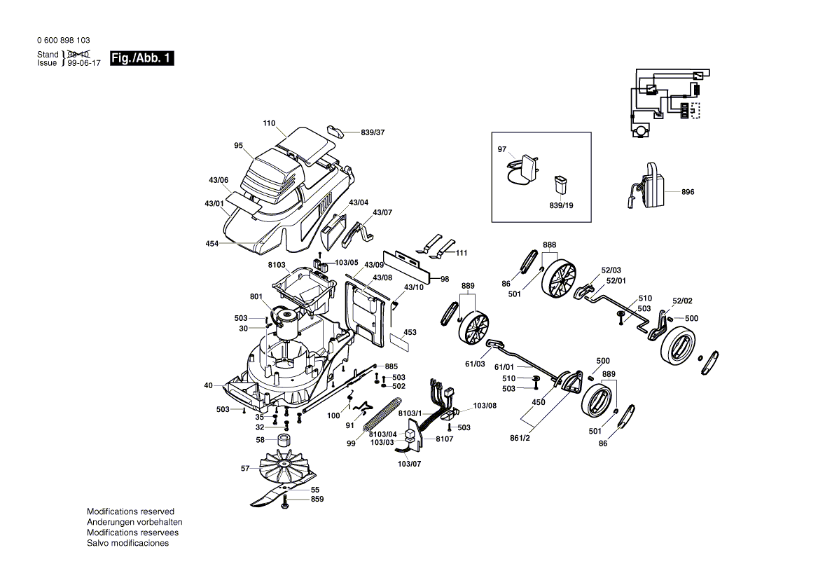 Запчасти для газонокосилки Bosch ARM 32-12 ACCU 230 V 0600898103, деталировка 1 - цена в Москве, купить оригинальные запчасти Бош в интернет-магазине «Премиум инструмент»