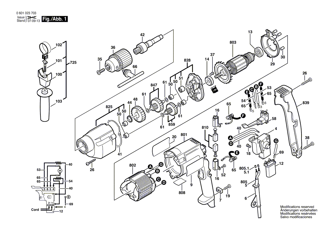 Запчасти для дрели Bosch GBM 13 HRE 230 V 0601023703, деталировка 1 - цена в Москве, купить оригинальные запчасти Бош в интернет-магазине «Премиум инструмент»