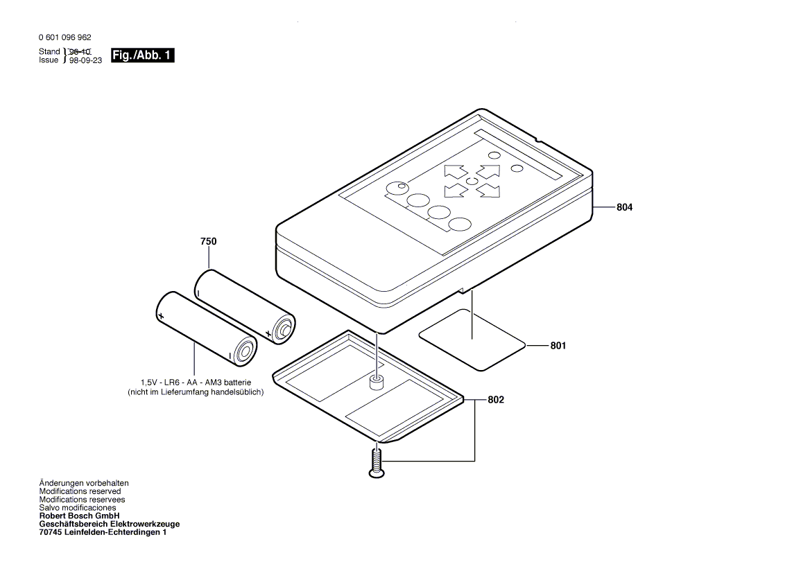 Запчасти для дистанционного управления Bosch BLF 10 0601096962, деталировка 1 - цена в Москве, купить оригинальные запчасти Бош в интернет-магазине «Премиум инструмент»