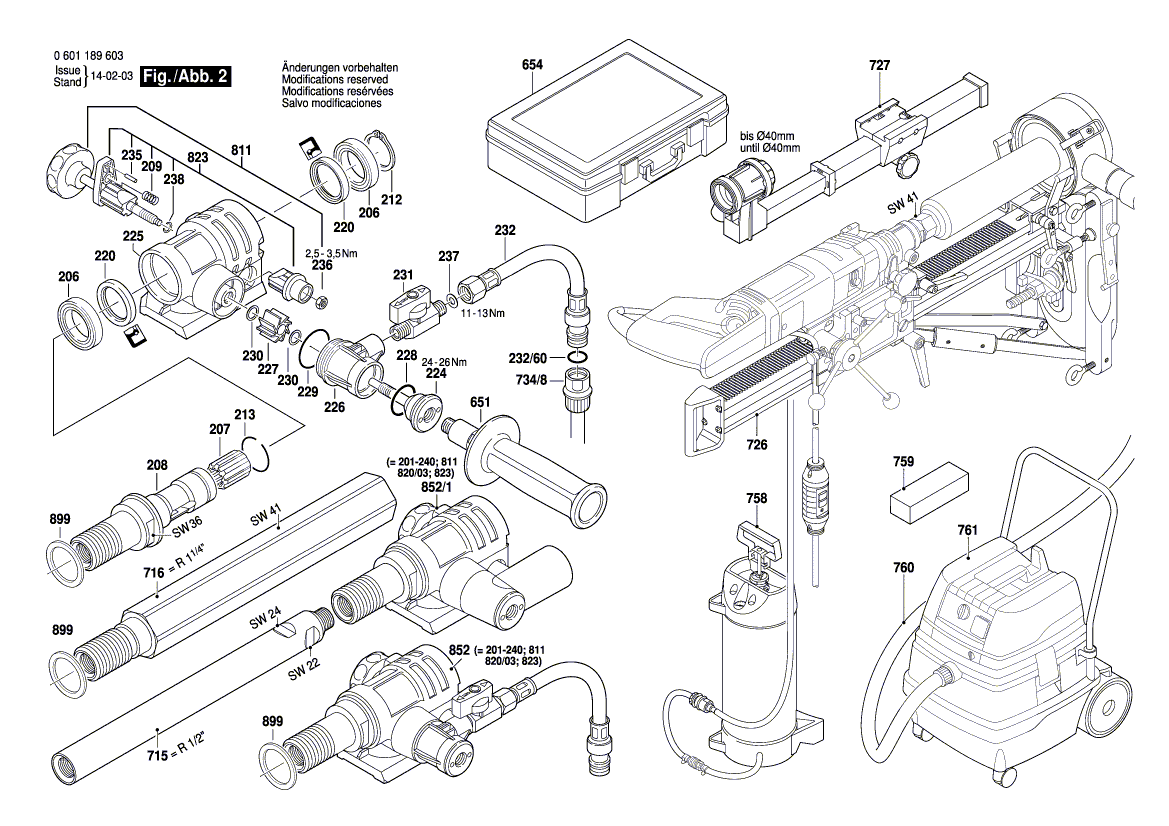 Запчасти для дрели алмазного сверления Bosch GDB 1600 WE 230 V 0601189603, деталировка 2 - цена в Москве, купить оригинальные запчасти Бош в интернет-магазине «Премиум инструмент»