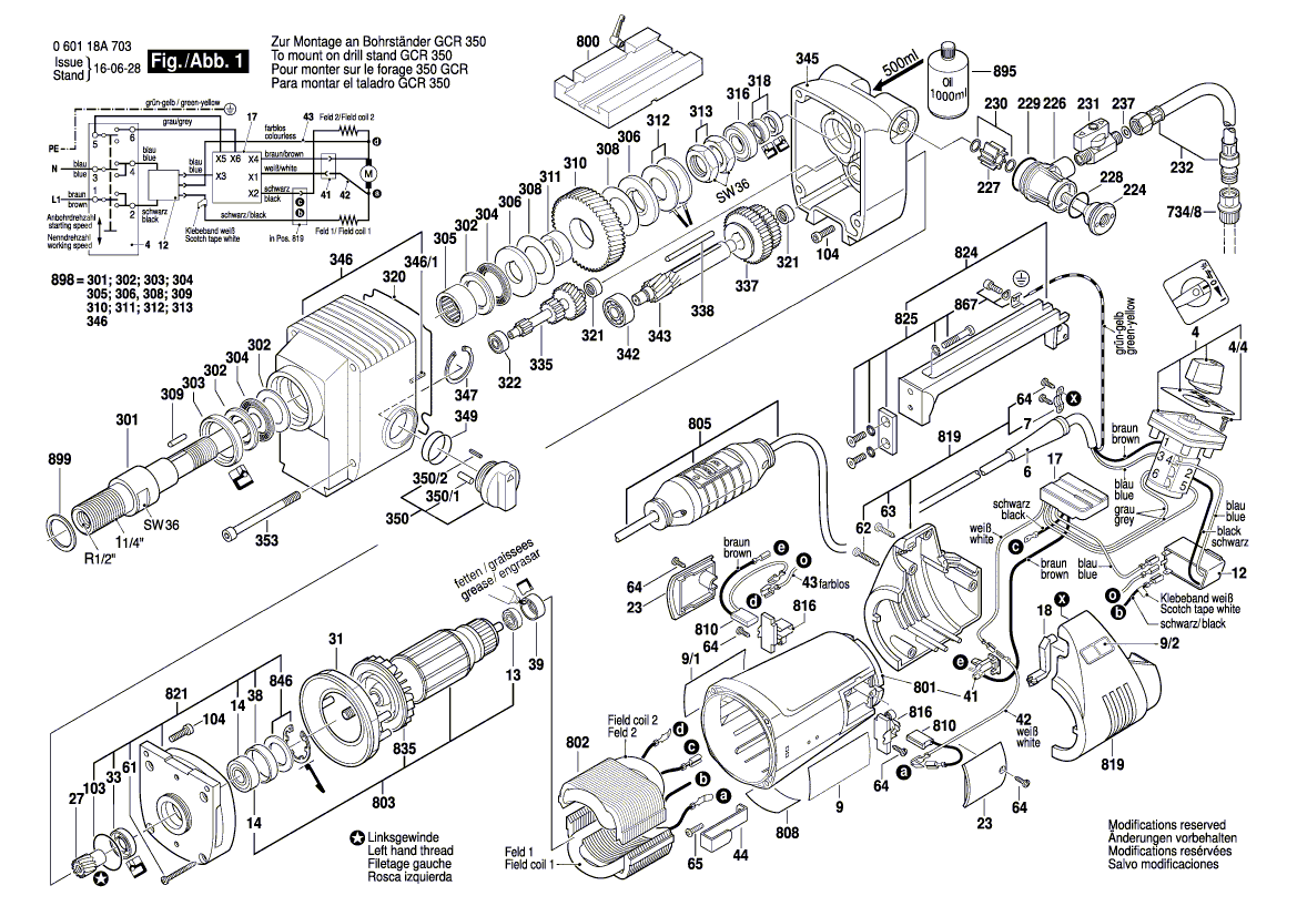 Запчасти для дрели алмазного сверления Bosch GDB 2200 WE 230 V 060118A703, деталировка 1 - цена в Москве, купить оригинальные запчасти Бош в интернет-магазине «Премиум инструмент»