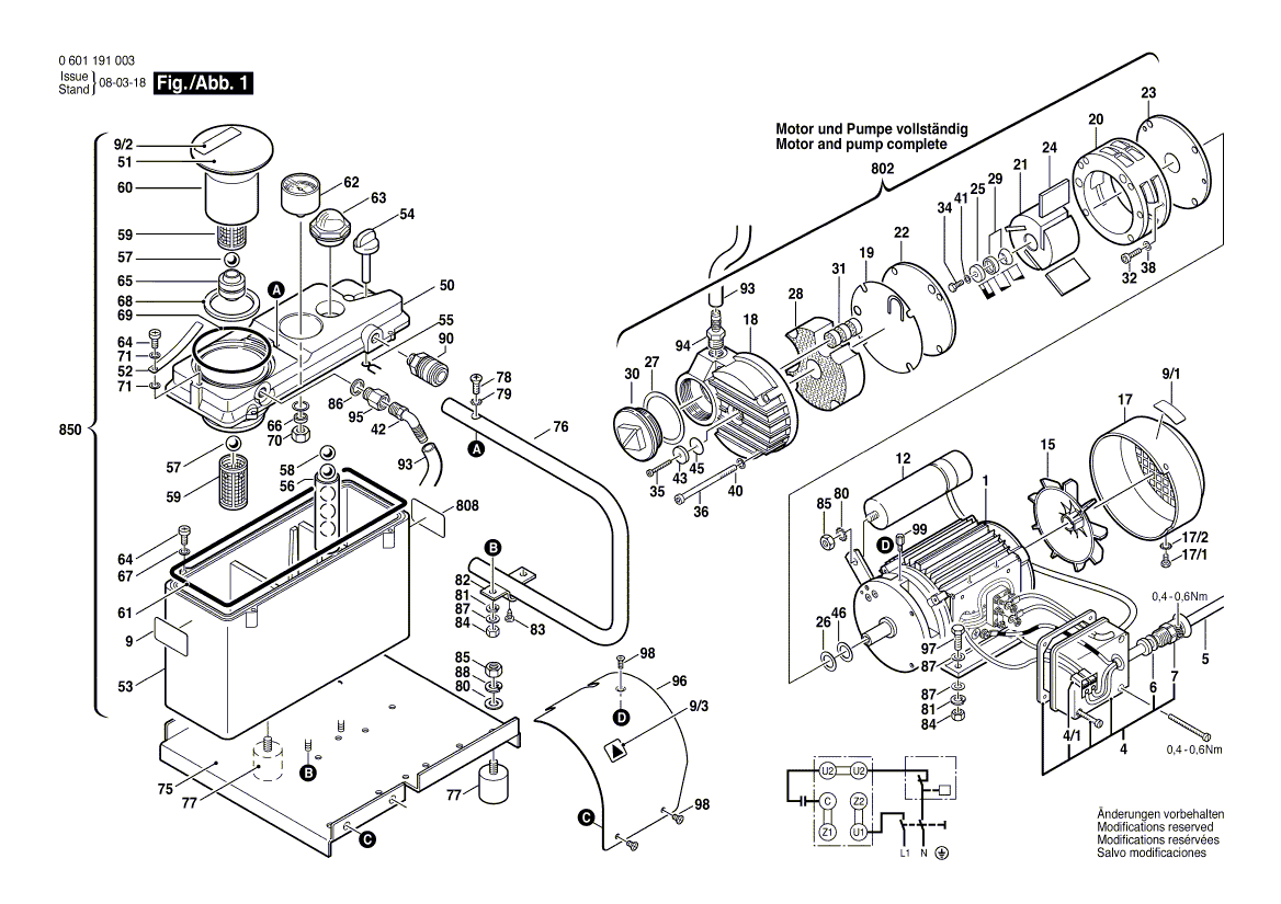 Запчасти для вакуумного насоса Bosch GVP 140 230 V 0601191003, деталировка 1 - цена в Москве, купить оригинальные запчасти Бош в интернет-магазине «Премиум инструмент»