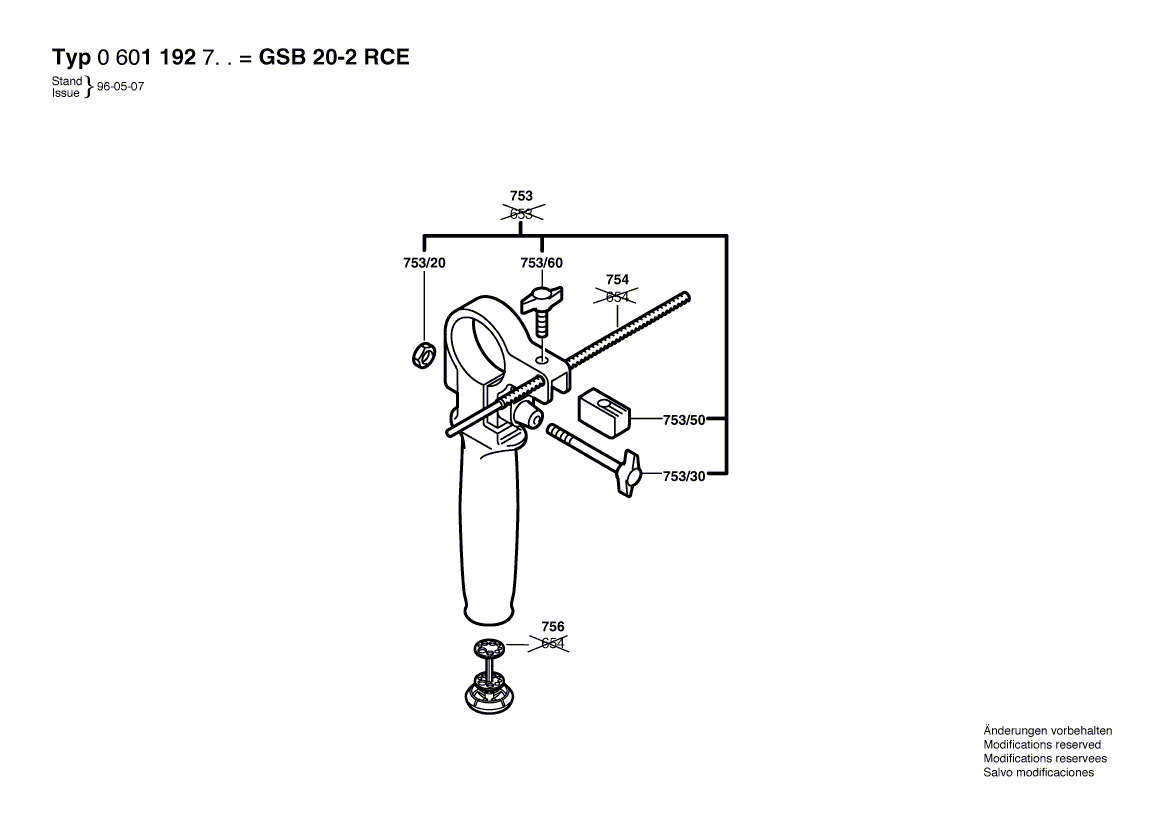 Запчасти для ударной дрели Bosch GSB 20-2 RCE 230 V 0601192703, деталировка 2 - цена в Москве, купить оригинальные запчасти Бош в интернет-магазине «Премиум инструмент»