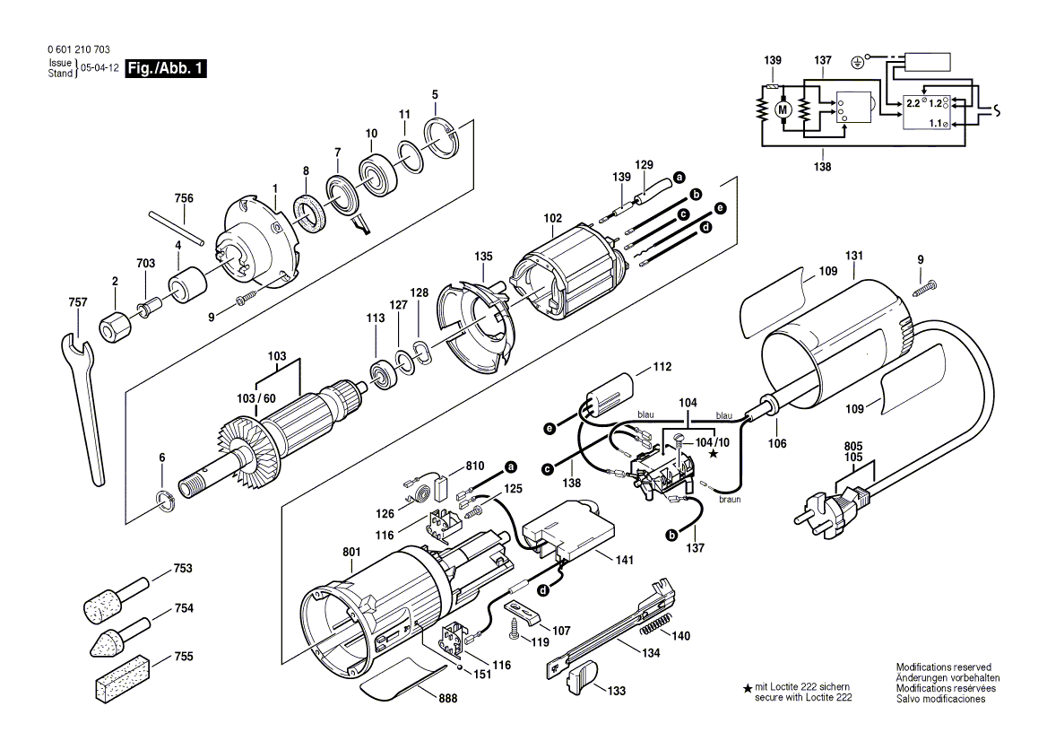 Запчасти для прямой шлифовальной машины Bosch GGS 27 C 230 V 0601210703, деталировка 1 - цена в Москве, купить оригинальные запчасти Бош в интернет-магазине «Премиум инструмент»