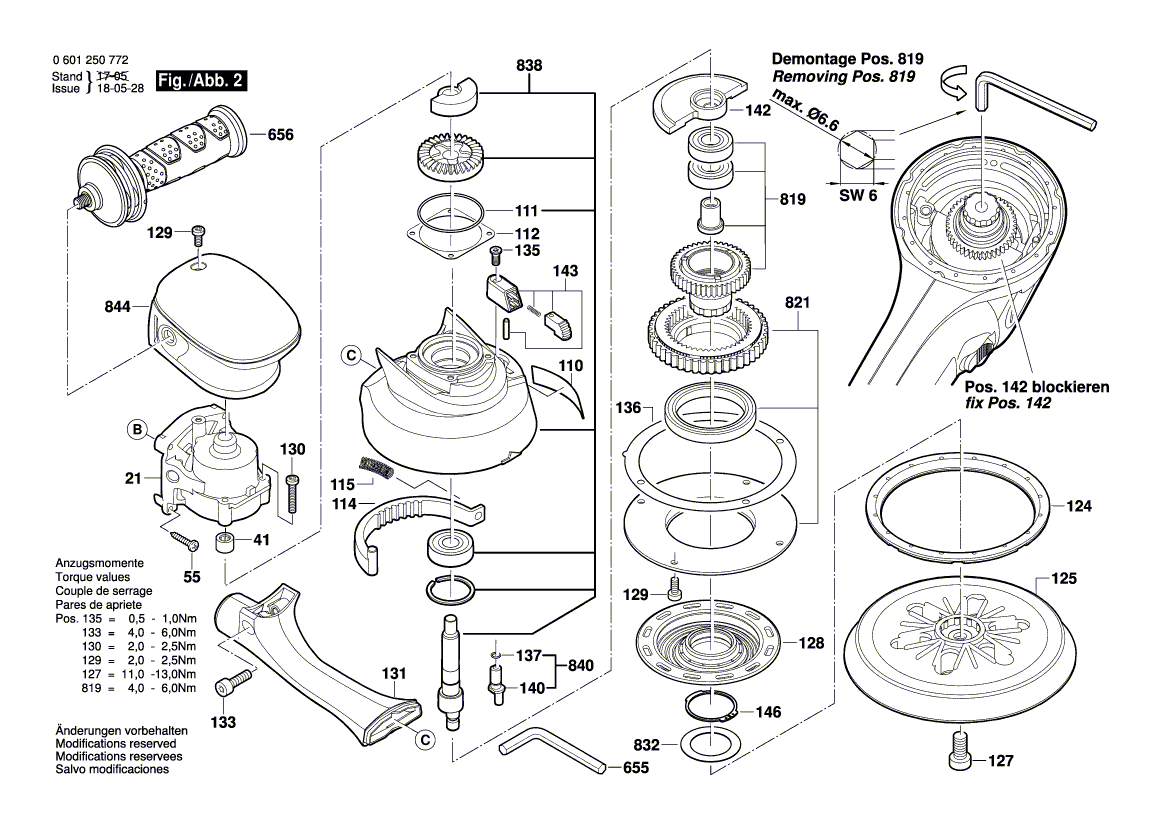 Запчасти для эксцентриковой шлифмашины Bosch GEX 150 TURBO 230 V 0601250772, деталировка 2 - цена в Москве, купить оригинальные запчасти Бош в интернет-магазине «Премиум инструмент»