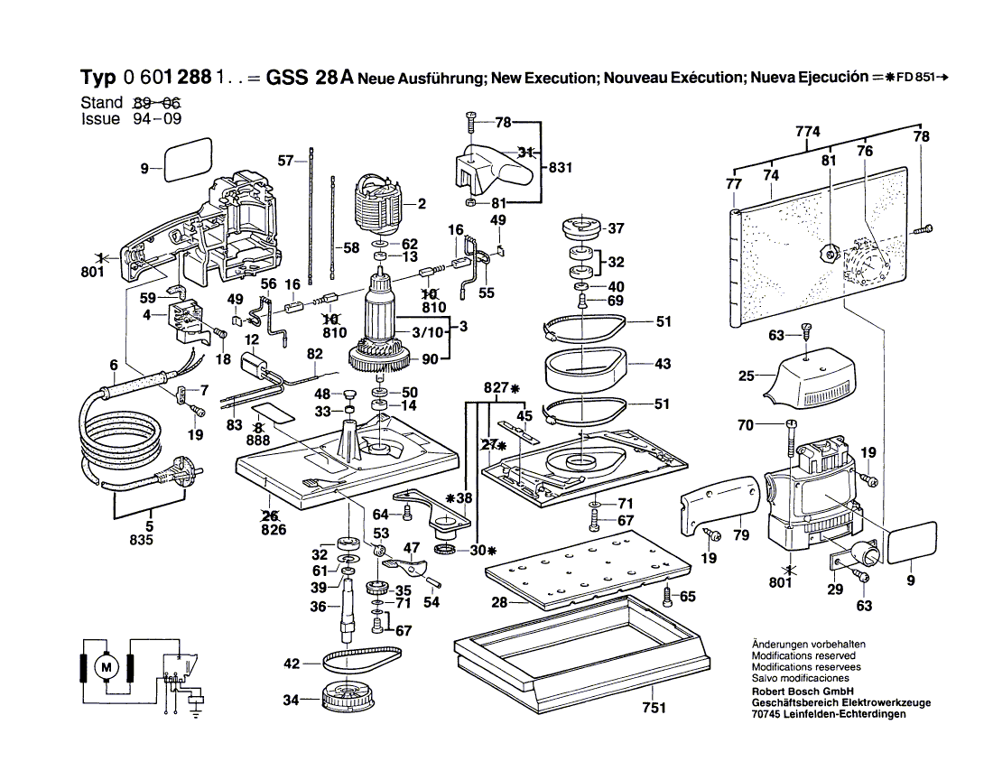 Запчасти для вибрационной шлифовальной машины Bosch GSS 28 A 220 V 0601288103, деталировка 1 - цена в Москве, купить оригинальные запчасти Бош в интернет-магазине «Премиум инструмент»