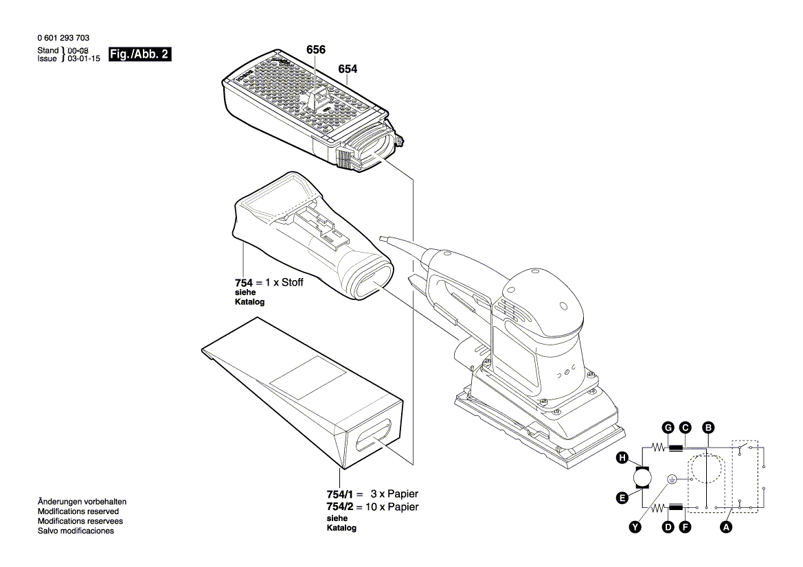 Запчасти для вибрационной шлифовальной машины Bosch GSS 280 AE 230 V 0601293703, деталировка 2 - цена в Москве, купить оригинальные запчасти Бош в интернет-магазине «Премиум инструмент»