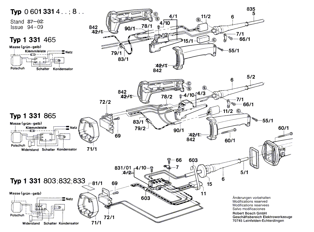 Запчасти для угловой шлифмашины Bosch 220 V 0601331403, деталировка 3 - цена в Москве, купить оригинальные запчасти Бош в интернет-магазине «Премиум инструмент»