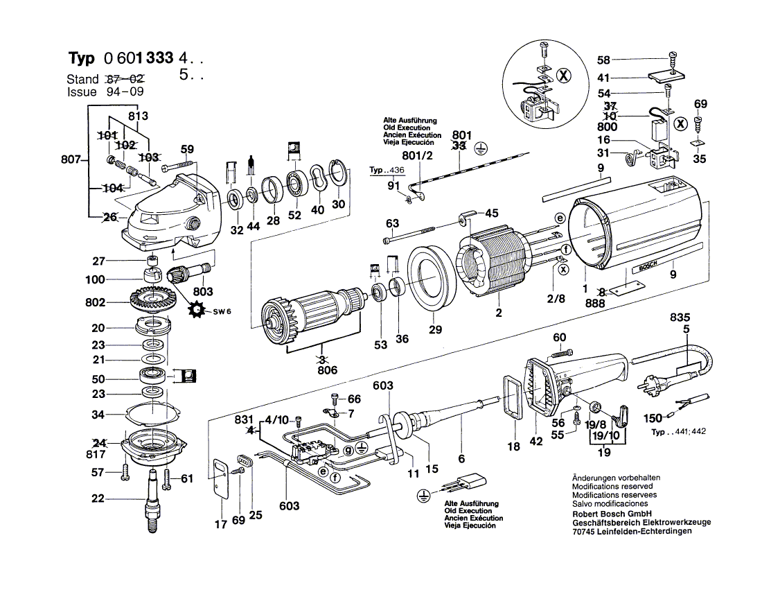 Запчасти для угловой шлифмашины Bosch 220 V 0601333403, деталировка 1 - цена в Москве, купить оригинальные запчасти Бош в интернет-магазине «Премиум инструмент»