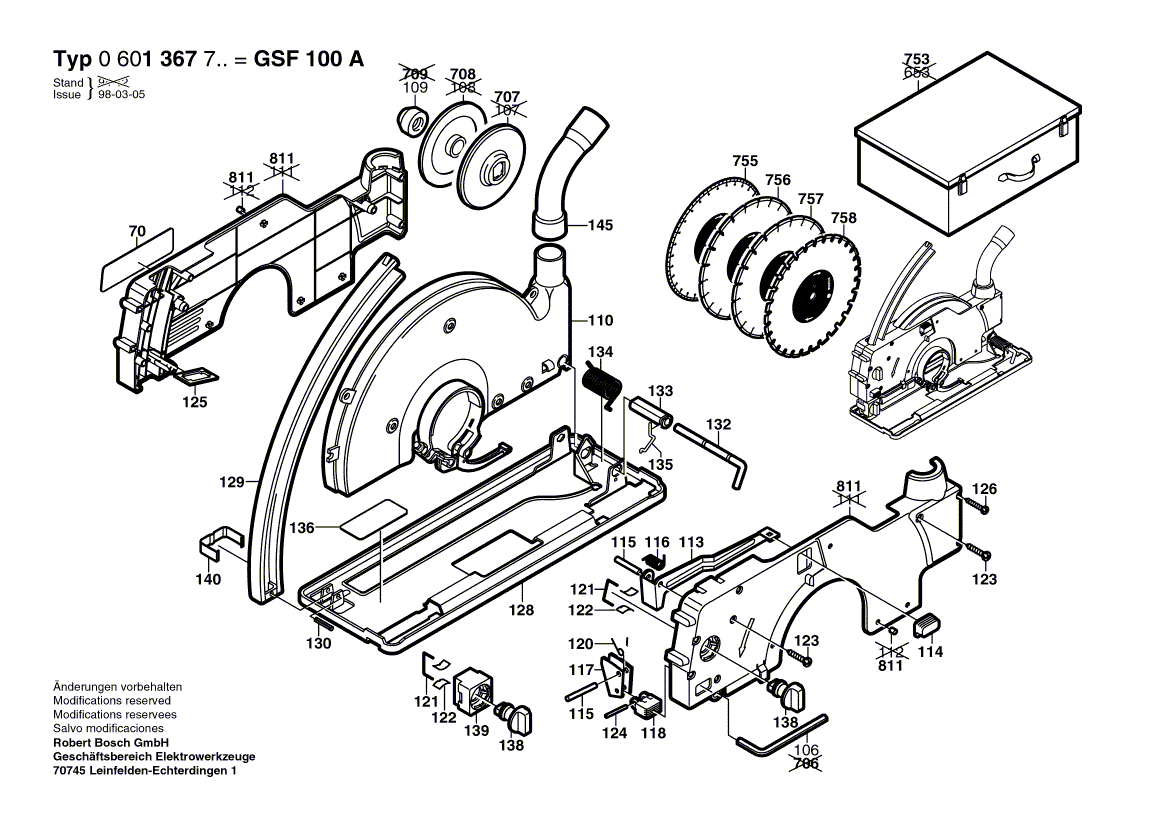 Запчасти для шлицефрезерной машины Bosch GSF 100 A 230 V 0601367703, деталировка 2 - цена в Москве, купить оригинальные запчасти Бош в интернет-магазине «Премиум инструмент»