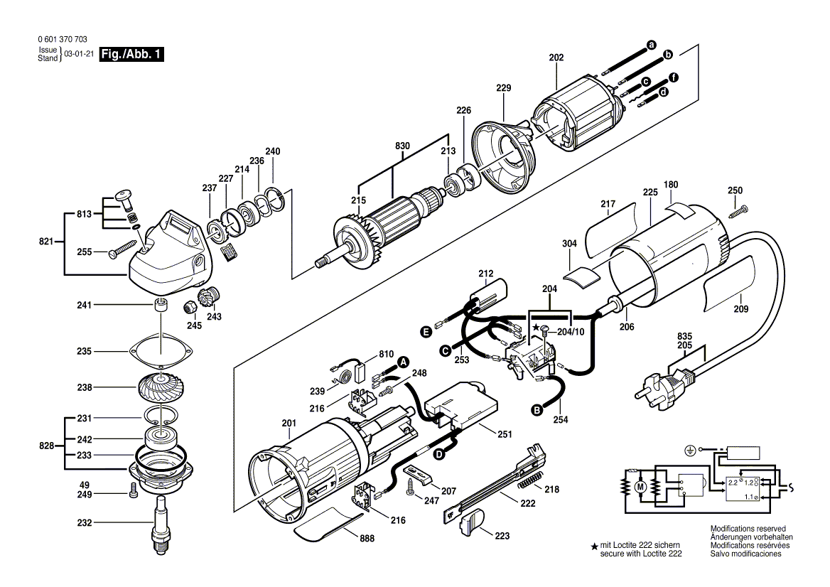 Запчасти для эксцентриковой шлифмашины Bosch GEX 150 ACE 220 V 0601370703, деталировка 1 - цена в Москве, купить оригинальные запчасти Бош в интернет-магазине «Премиум инструмент»