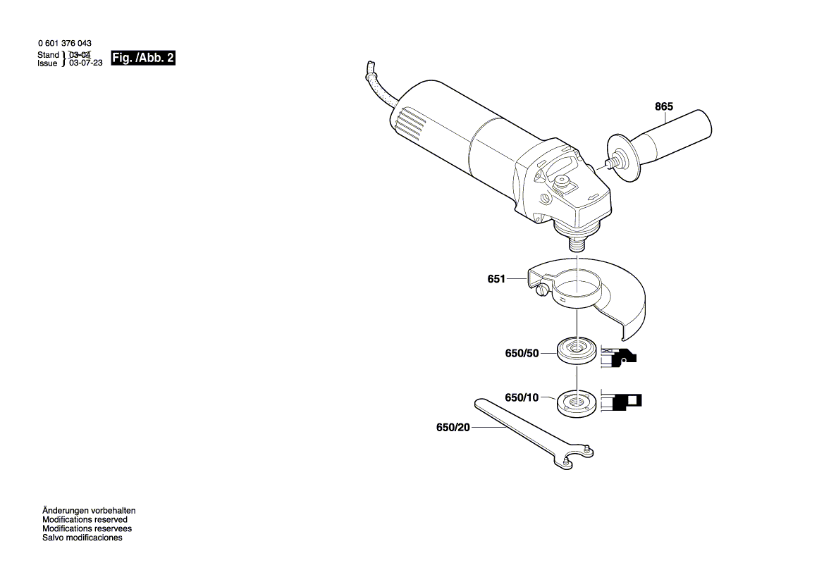 Запчасти для угловой шлифмашины Bosch GWS 580 230 V 0601376003, деталировка 2 - цена в Москве, купить оригинальные запчасти Бош в интернет-магазине «Премиум инструмент»