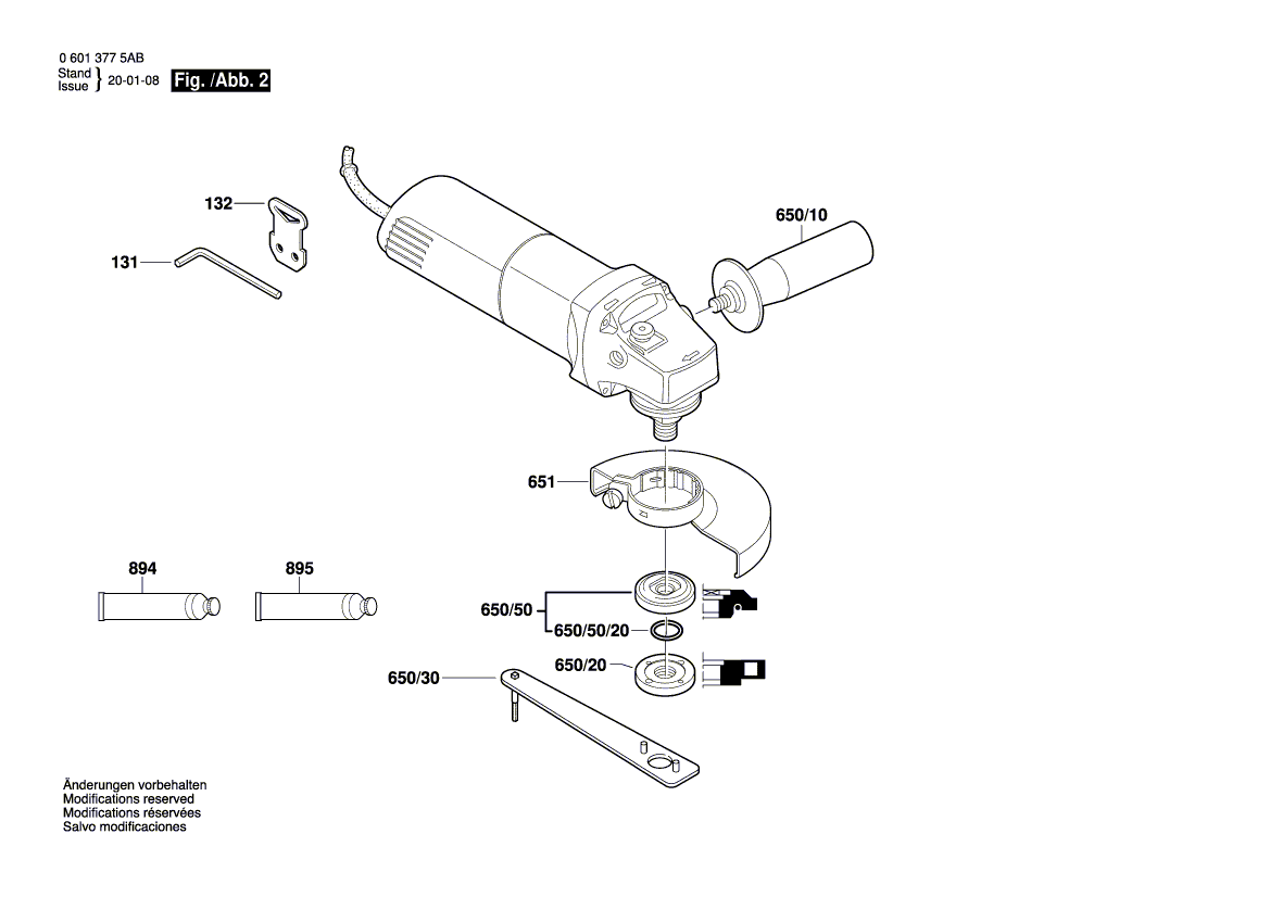 Запчасти для угловой шлифмашины Bosch GWS 850 C 230 V 06013777AE, деталировка 2 - цена в Москве, купить оригинальные запчасти Бош в интернет-магазине «Премиум инструмент»