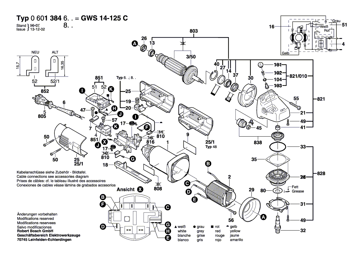 Запчасти для угловой шлифмашины Bosch GWS 14-125 C 230 V 0601384603, деталировка 1 - цена в Москве, купить оригинальные запчасти Бош в интернет-магазине «Премиум инструмент»