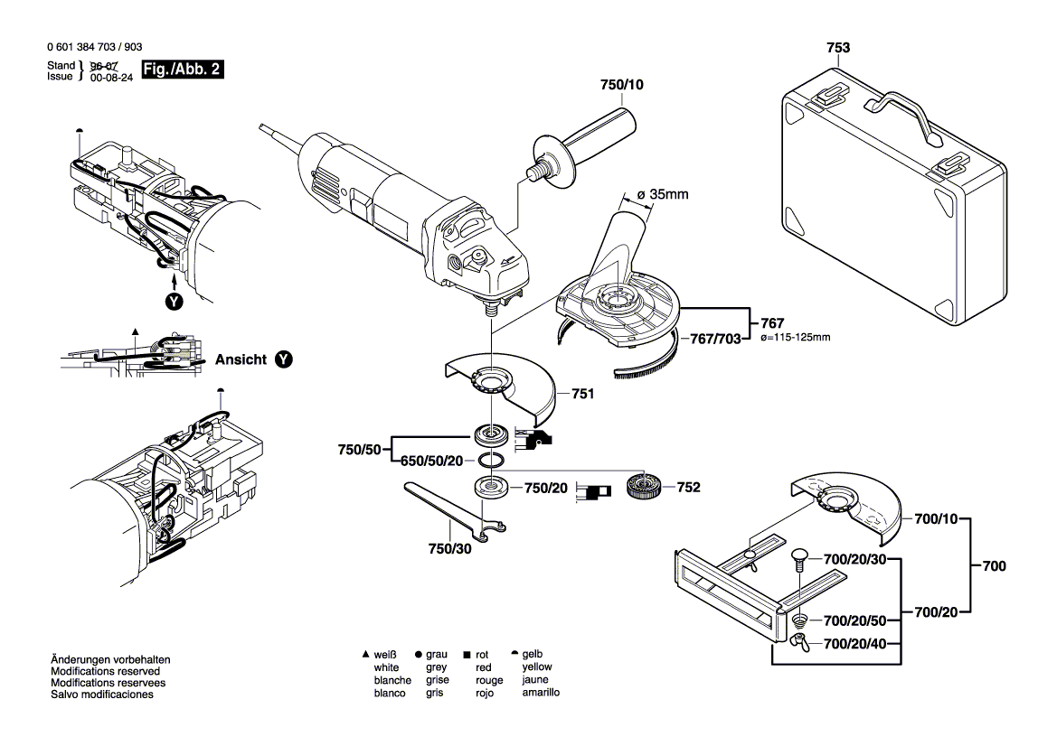 Запчасти для угловой шлифмашины Bosch GWS 14-125 C 230 V 0601384903, деталировка 2 - цена в Москве, купить оригинальные запчасти Бош в интернет-магазине «Премиум инструмент»