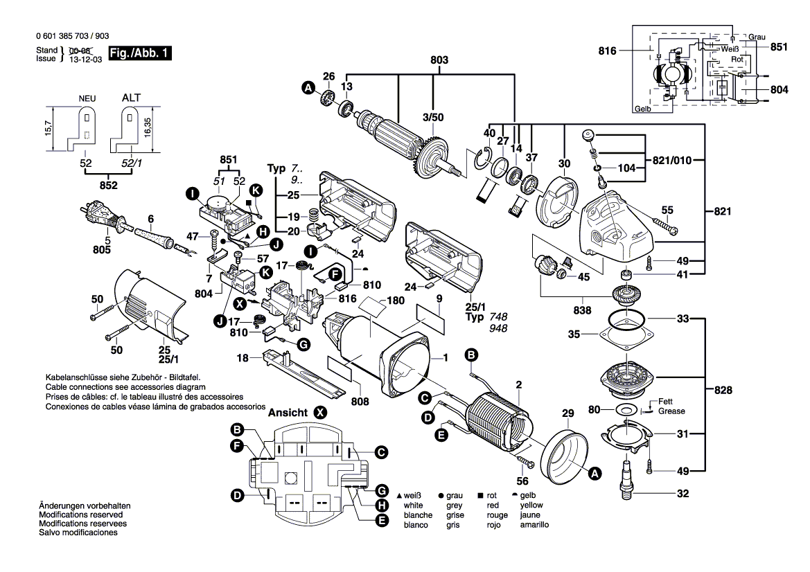 Запчасти для угловой шлифмашины Bosch GWS 14-125 CE 230 V 0601385703, деталировка 1 - цена в Москве, купить оригинальные запчасти Бош в интернет-магазине «Премиум инструмент»