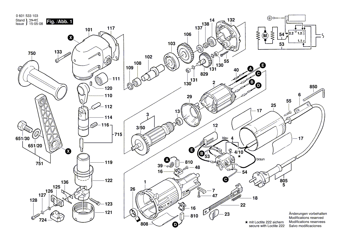 Запчасти для высечных ножниц Bosch GNA 3,5 230 V 0601533103, деталировка 1 - цена в Москве, купить оригинальные запчасти Бош в интернет-магазине «Премиум инструмент»
