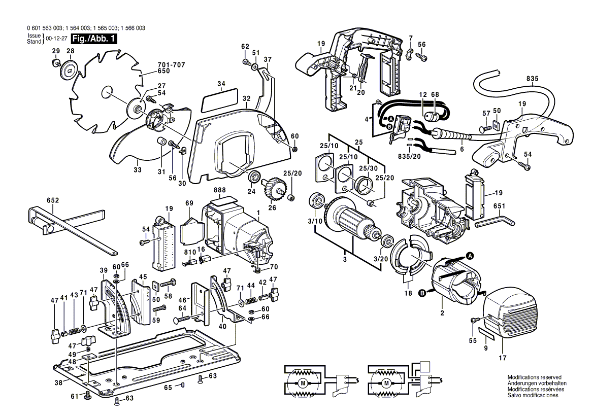 Запчасти для ручной циркулярной пилы Bosch 220 V 0601564003, деталировка 1 - цена в Москве, купить оригинальные запчасти Бош в интернет-магазине «Премиум инструмент»